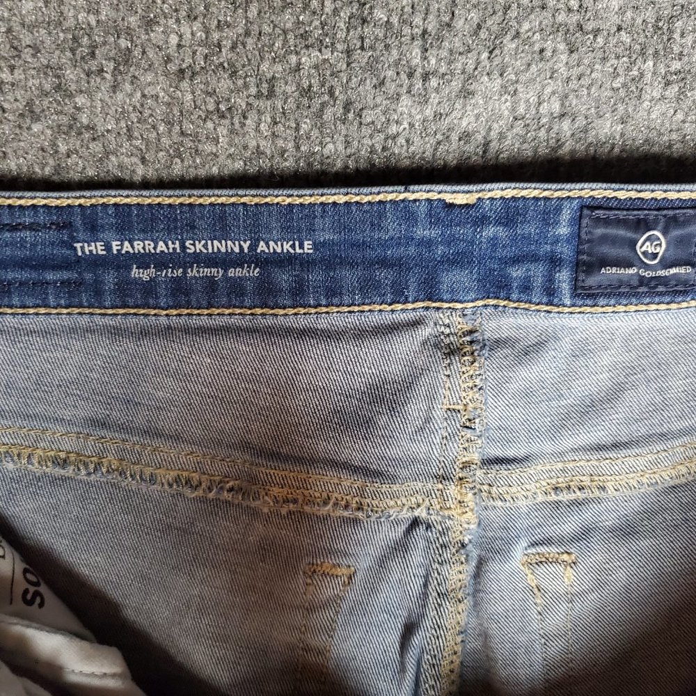 AG The Farrah Skinny Ankle 29R (Meas 28x28 10" Mid Rise) Raw Hem Dark Jeans A8 - Picture 7 of 8